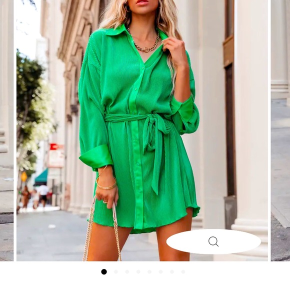 Vici Dresses Nwt Aster Plisse Button Down Shirt Dress Emerald Poshmark